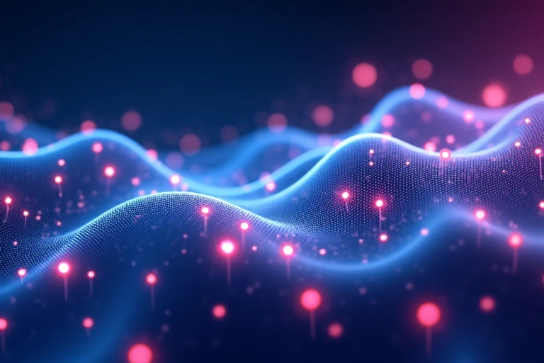 Conceptual image of mission and vision, abstract flowing lines, glowing nodes, representing foresight and purpose