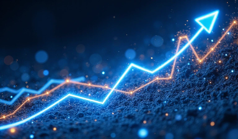 Abstract visual representing financial success and growth, neon blue
