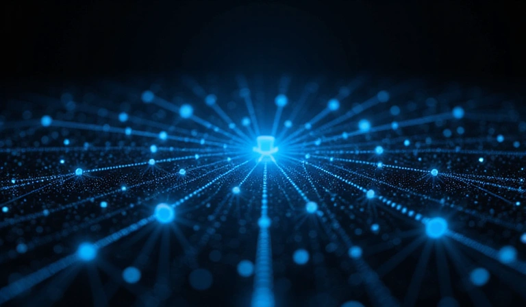 Abstract visual of a glowing communication network with neon blue connections